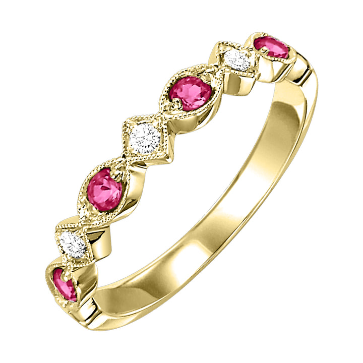 10Kt Yellow Gold Diamond 1/20Ctw & Ruby 1/6Ctw Ring
