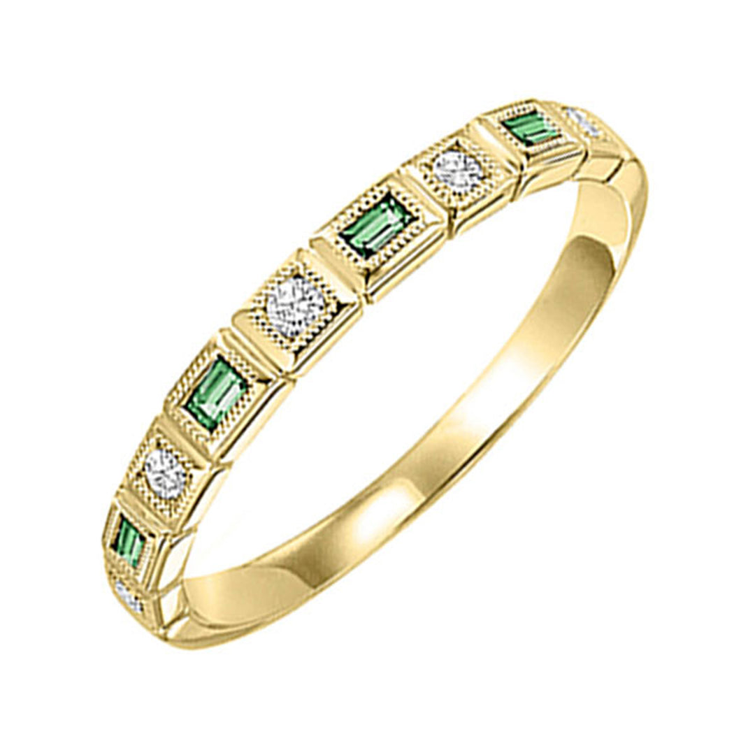 14Kt Yellow Gold Diamond 1/10Ctw & Emerald 1/8Ctw Ring