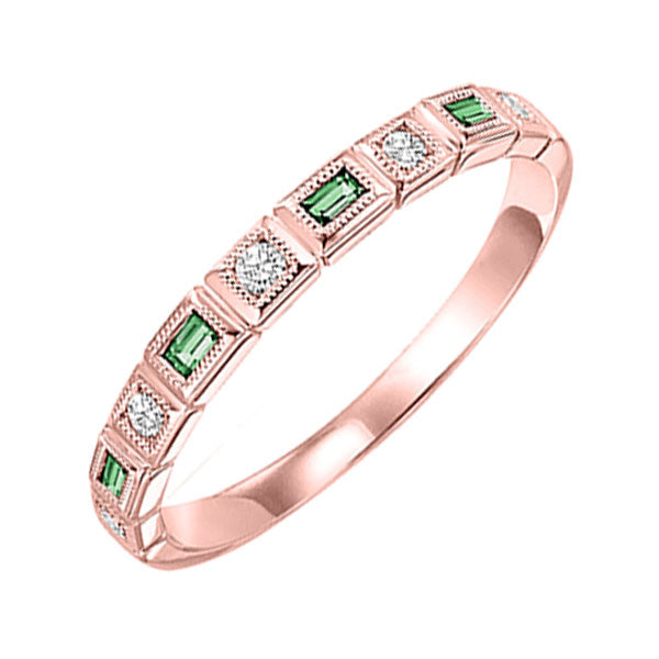 14Kt Rose Gold Diamond 1/10Ctw & Emerald 1/8Ctw Ring