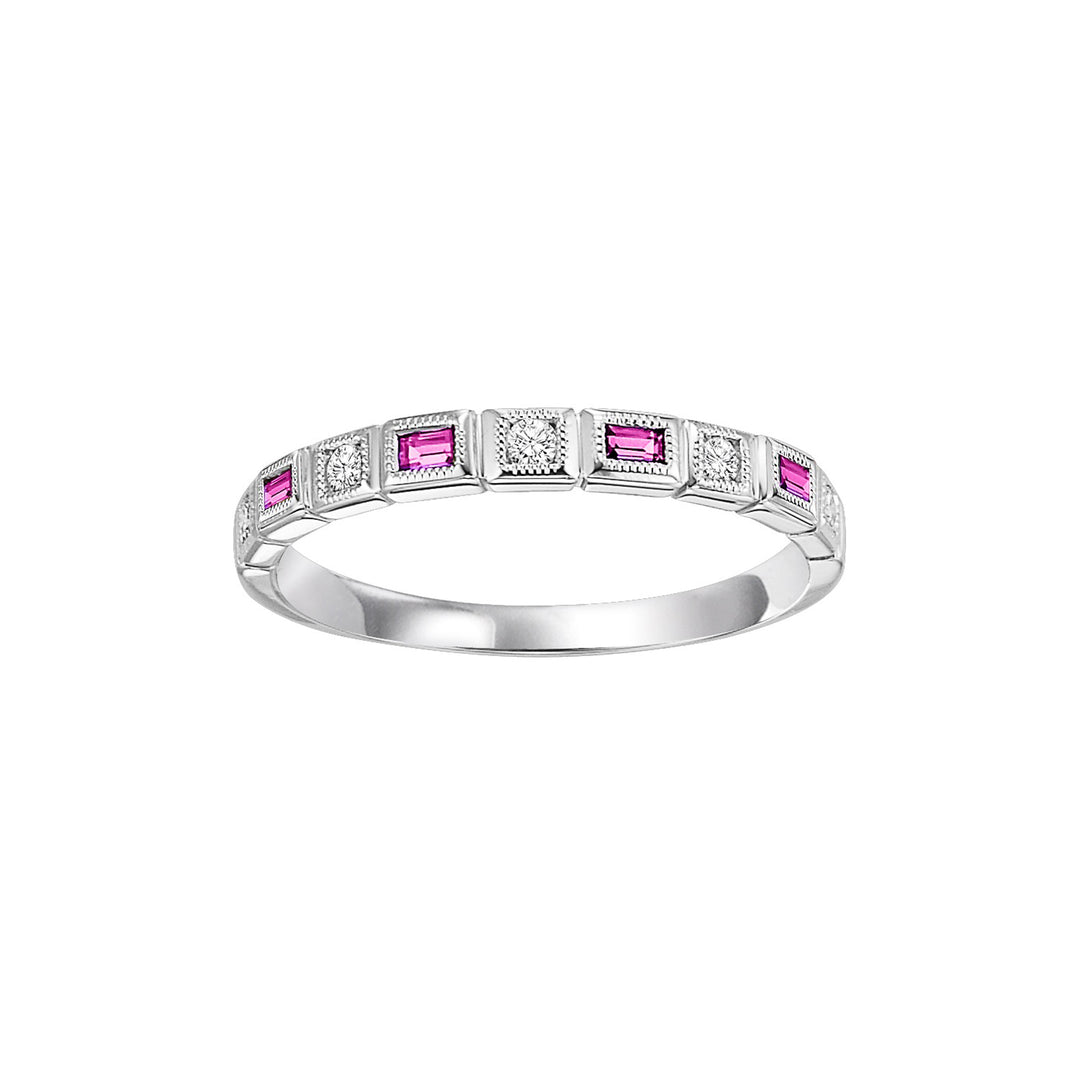 14Kt White Gold Diamond 1/10Ctw & Pink Sapphire 1/7Ctw Ring