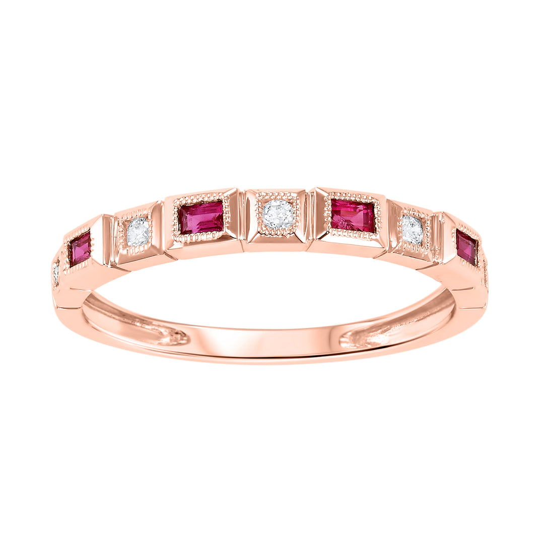 14Kt Rose Gold Diamond 1/10Ctw & Ruby 1/8Ctw Ring