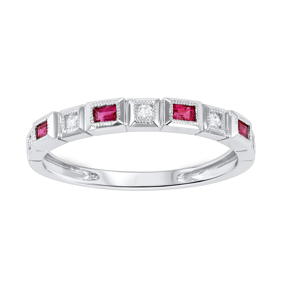 14Kt White Gold Diamond 1/10Ctw & Ruby 1/5Ctw Ring