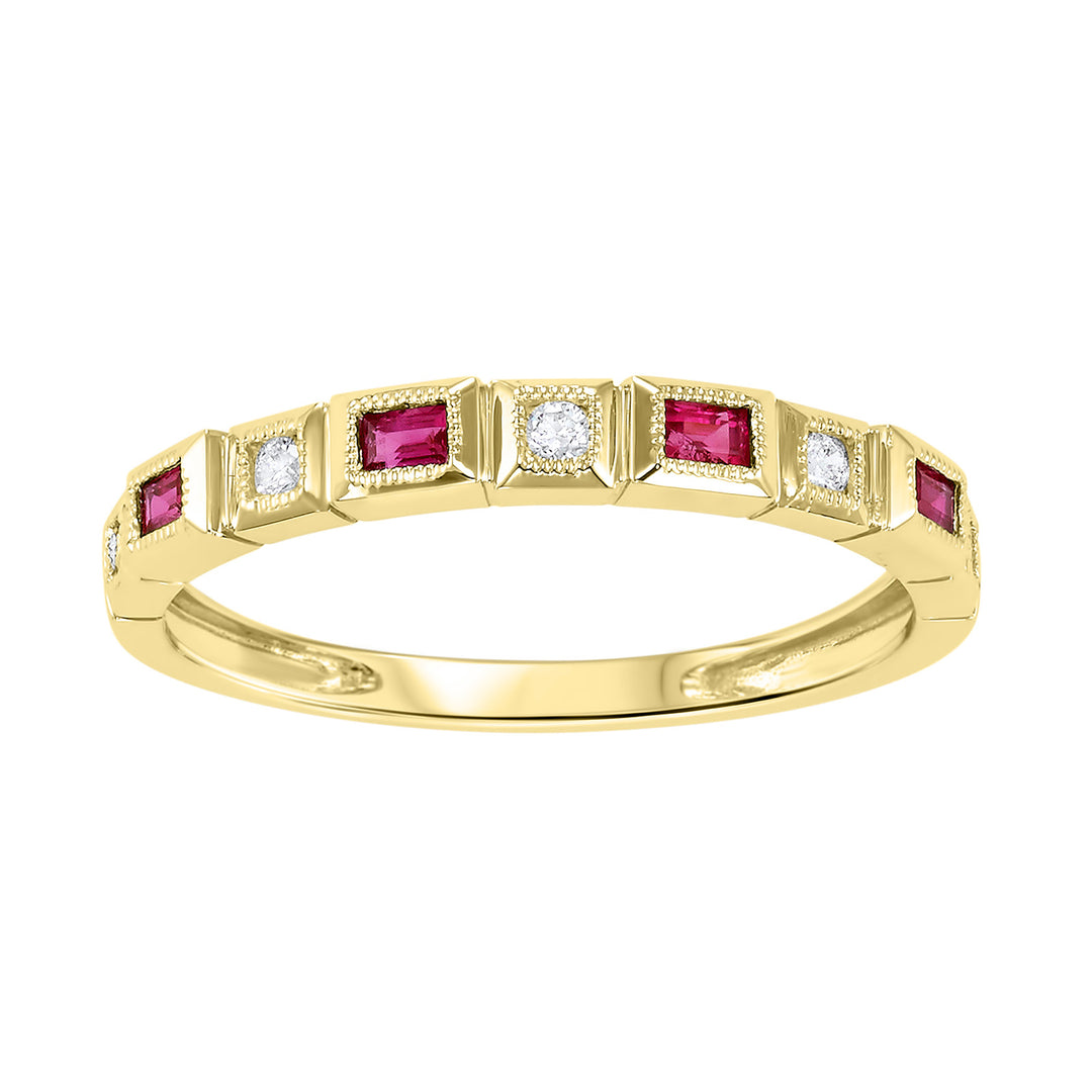 14Kt Yellow Gold Diamond 1/10Ctw & Ruby 1/8Ctw Ring