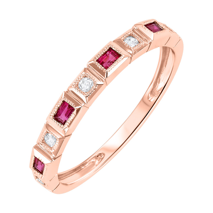 14Kt Rose Gold Diamond 1/10Ctw & Ruby 1/8Ctw Ring