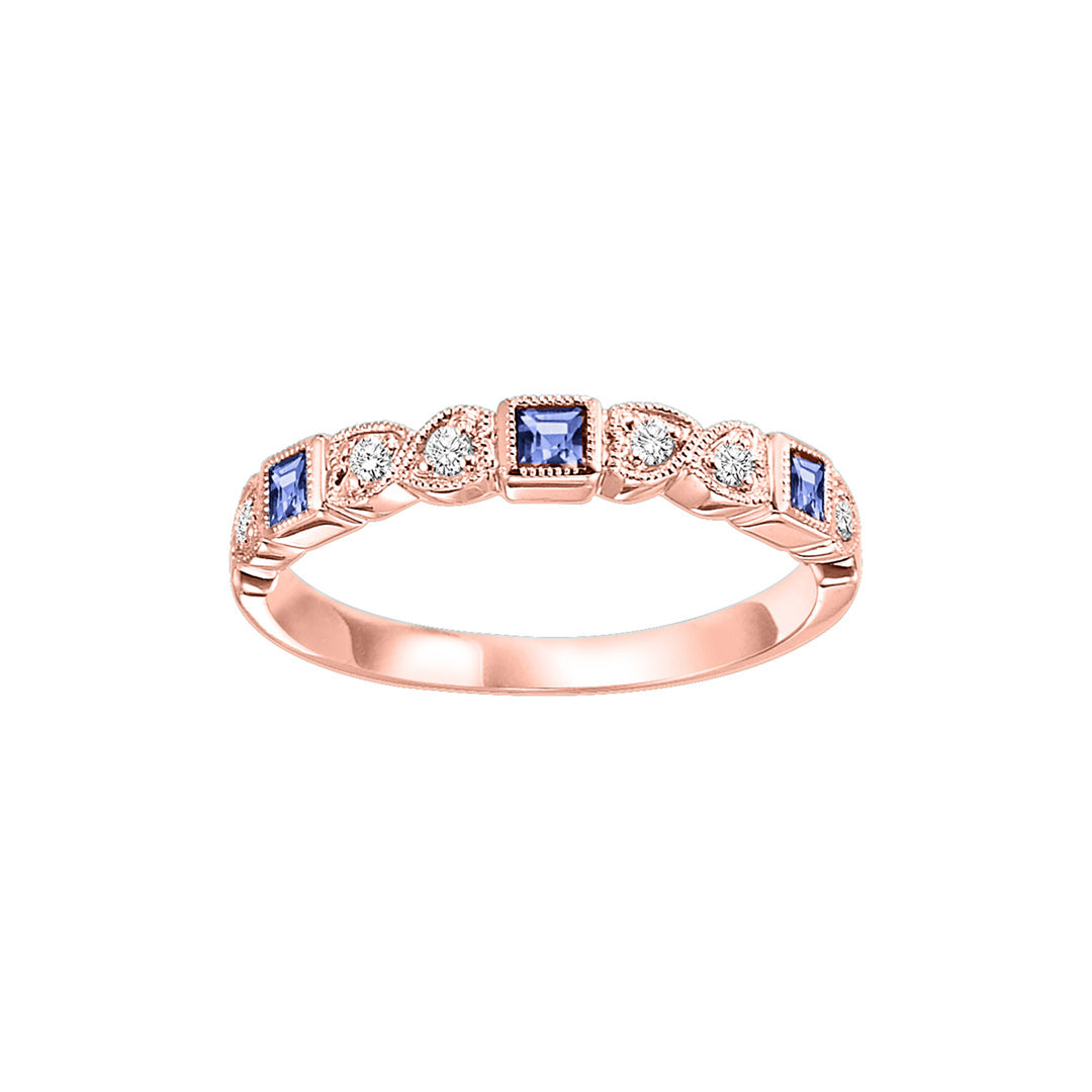 14Kt Rose Gold Diamond 1/12Ctw & Sapphire 1/6Ctw Ring