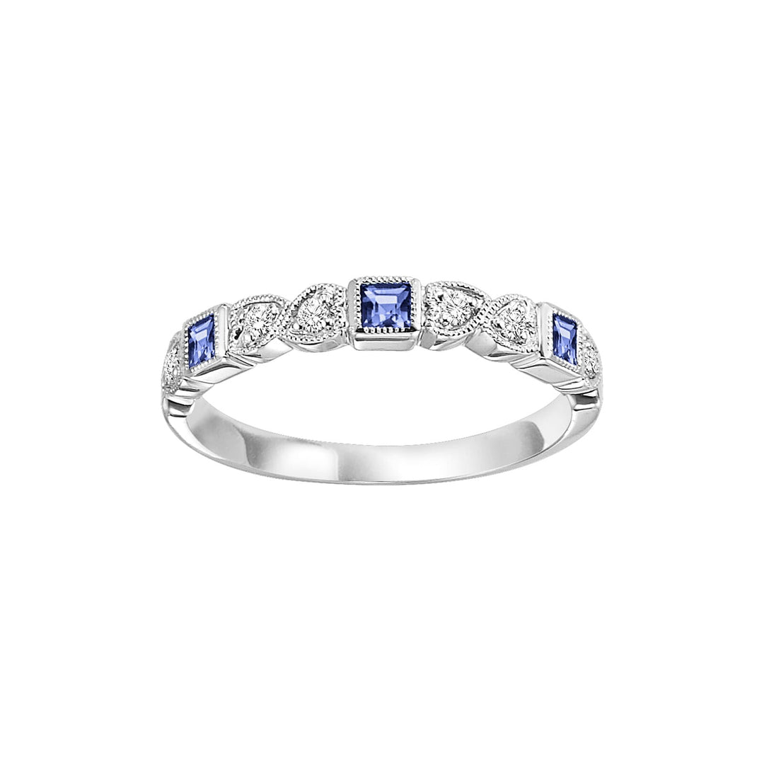 14Kt White Gold Diamond 1/12Ctw & Sapphire 1/6Ctw Ring