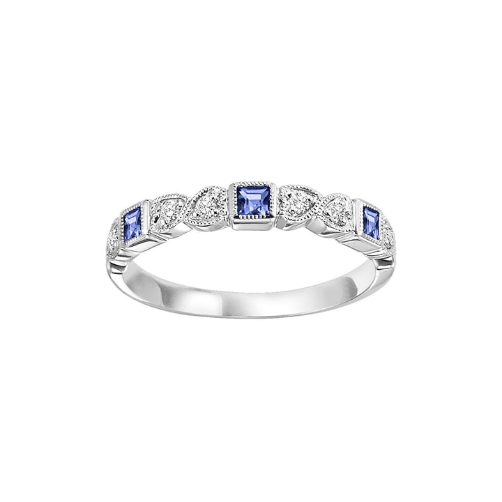 14Kt White Gold Diamond 1/12Ctw & Sapphire 1/6Ctw Ring