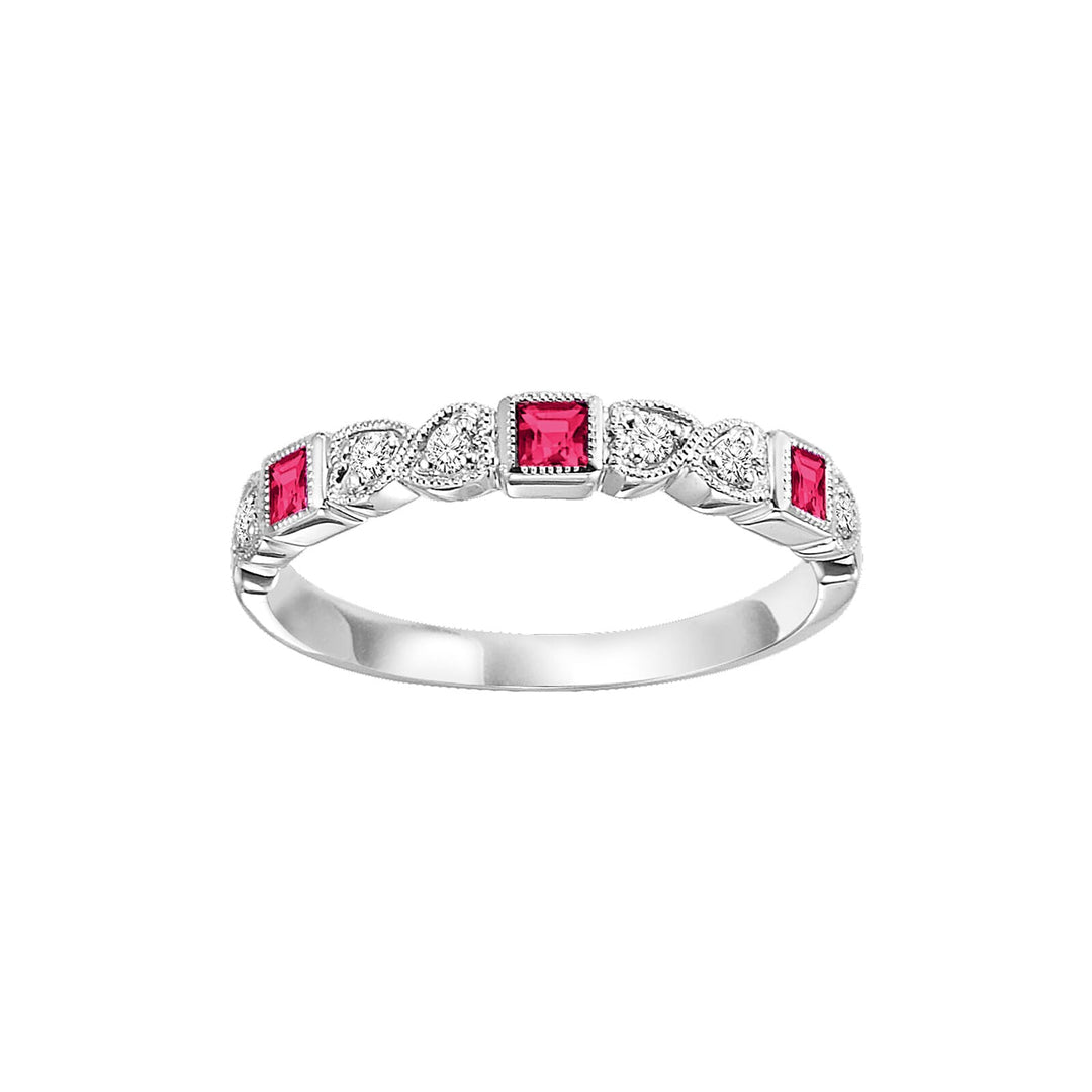14Kt White Gold Diamond 1/12Ctw & Ruby 1/6Ctw Ring