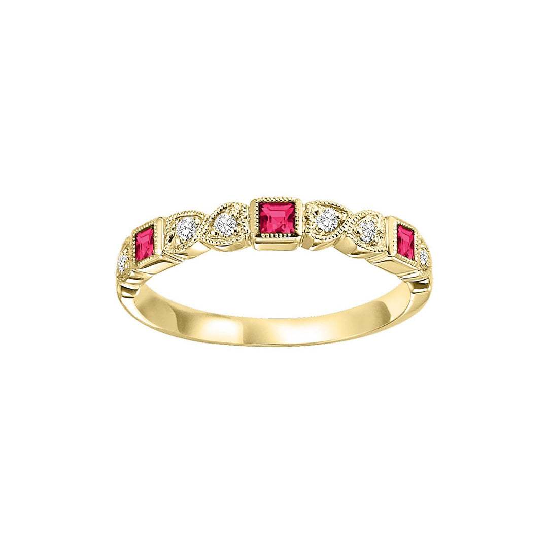 14Kt Yellow Gold Diamond 1/12Ctw & Ruby 1/6Ctw Ring