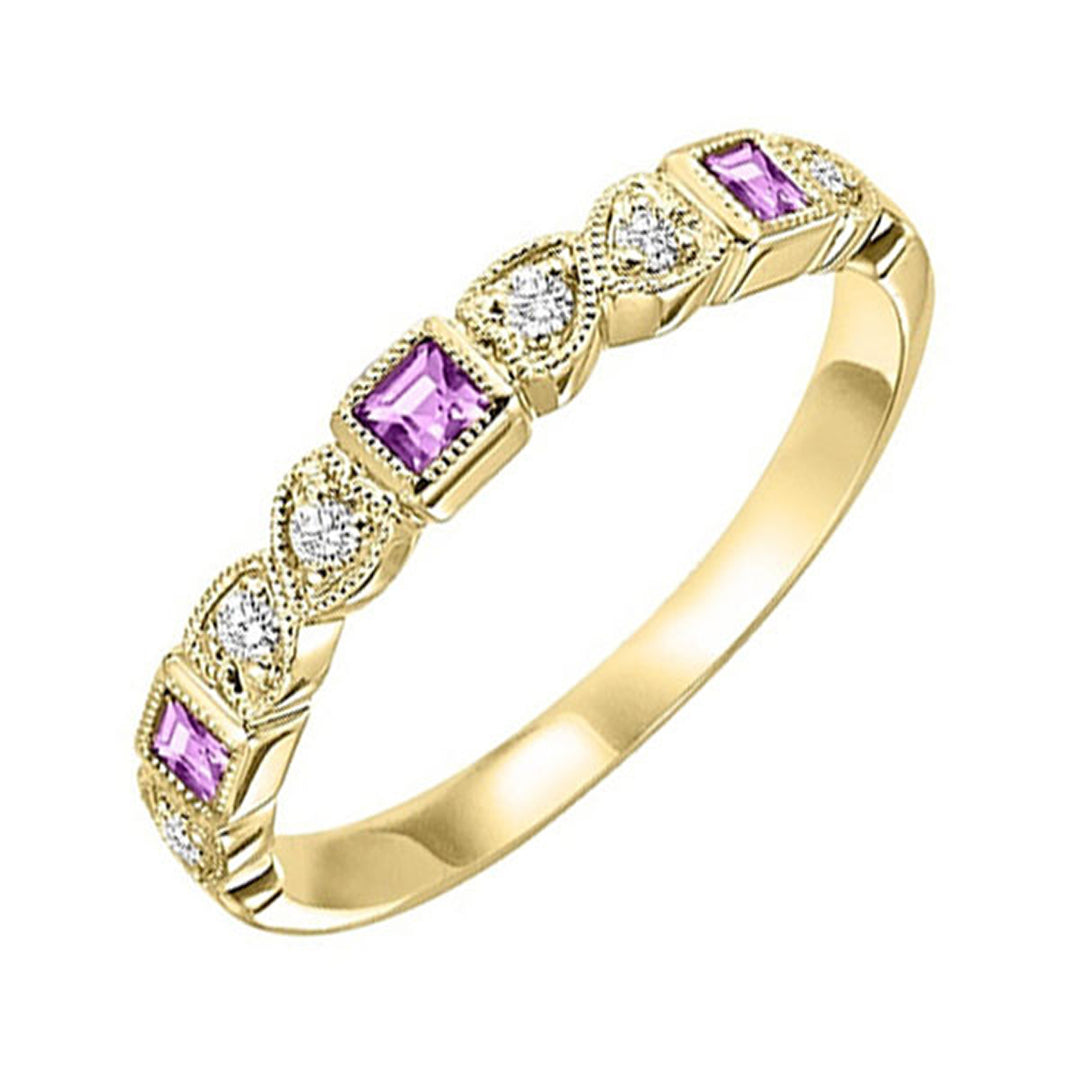 14Kt Yellow Gold Diamond 1/10Ctw & Pink Sapphire 1/5Ctw Ring