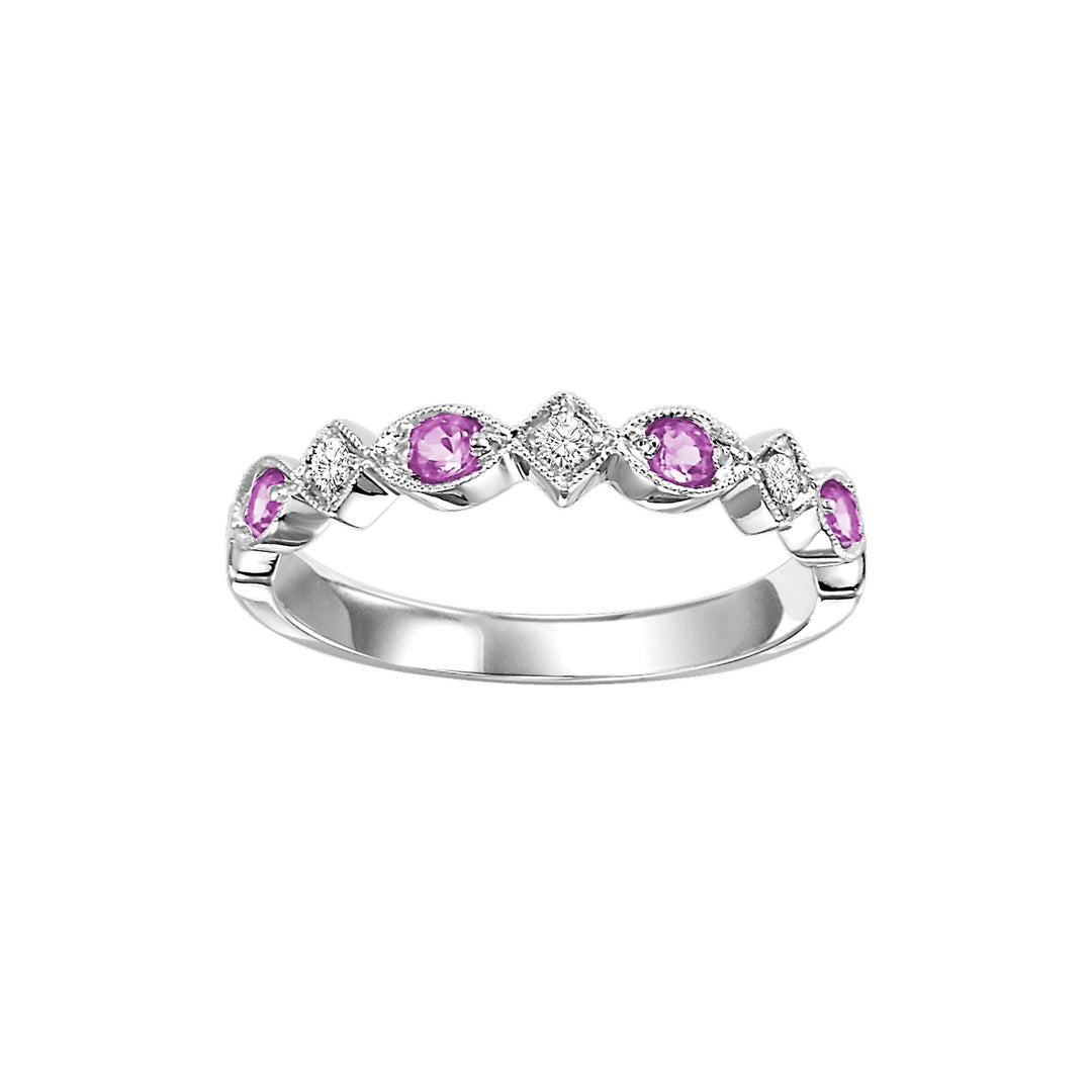 14Kt White Gold Diamond 1/20Ctw & Pink Sapphire 1/6Ctw Ring