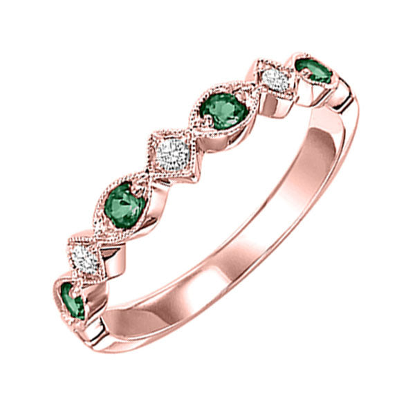 14Kt Rose Gold Diamond 1/20Ctw & Emerald 1/6Ctw Ring