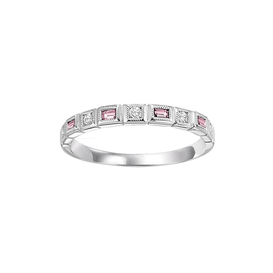 10Kt White Gold Diamond 1/10Ctw & Pink Tourmaline 1/7Ctw Ring