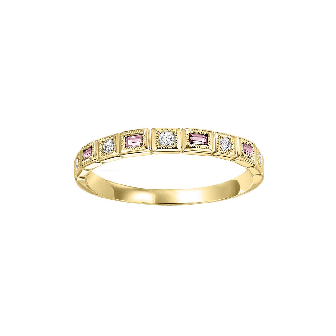 10Kt Yellow Gold Diamond 1/10Ctw & Pink Tourmaline 1/7Ctw Ring