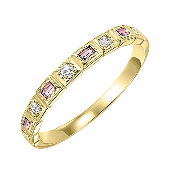10Kt Yellow Gold Diamond 1/10Ctw & Pink Tourmaline 1/6Ctw Ring