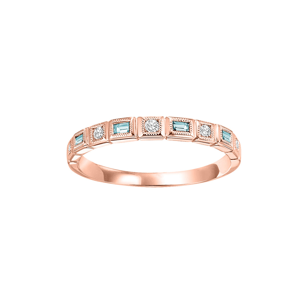 10Kt Rose Gold Diamond 1/12Ctw & Blue Topaz 1/7Ctw Ring