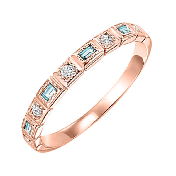10Kt Rose Gold Diamond 1/12Ctw & Blue Topaz 1/7Ctw Ring