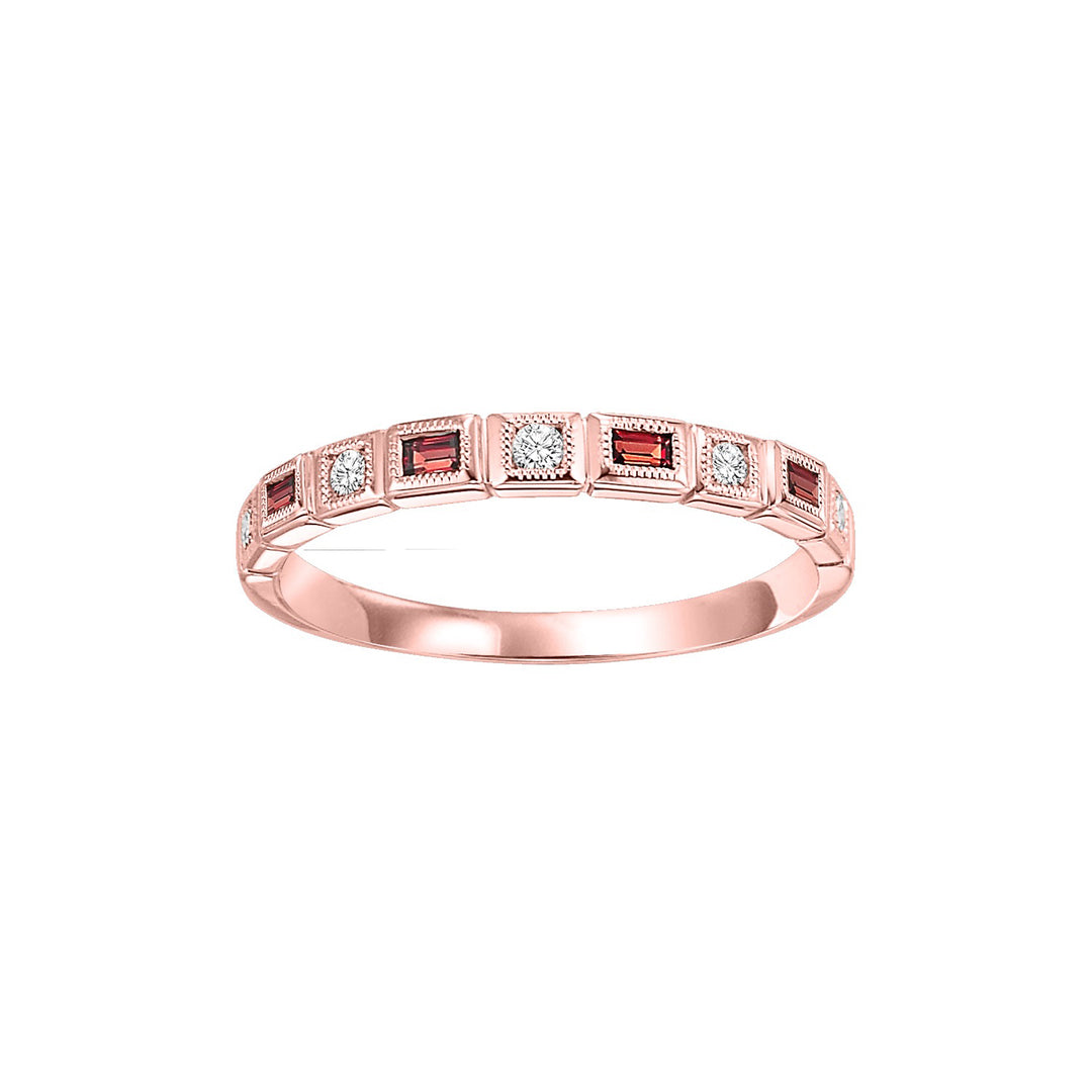 10Kt Rose Gold Diamond 1/12Ctw & Garnet 1/6Ctw Ring