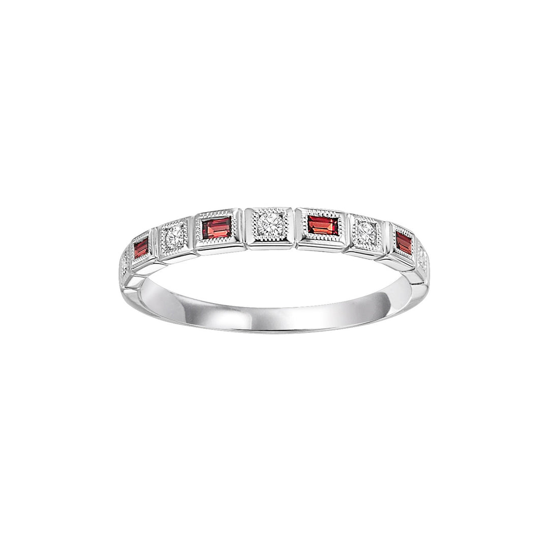 10Kt White Gold Diamond 1/12Ctw & Garnet 1/6Ctw Ring