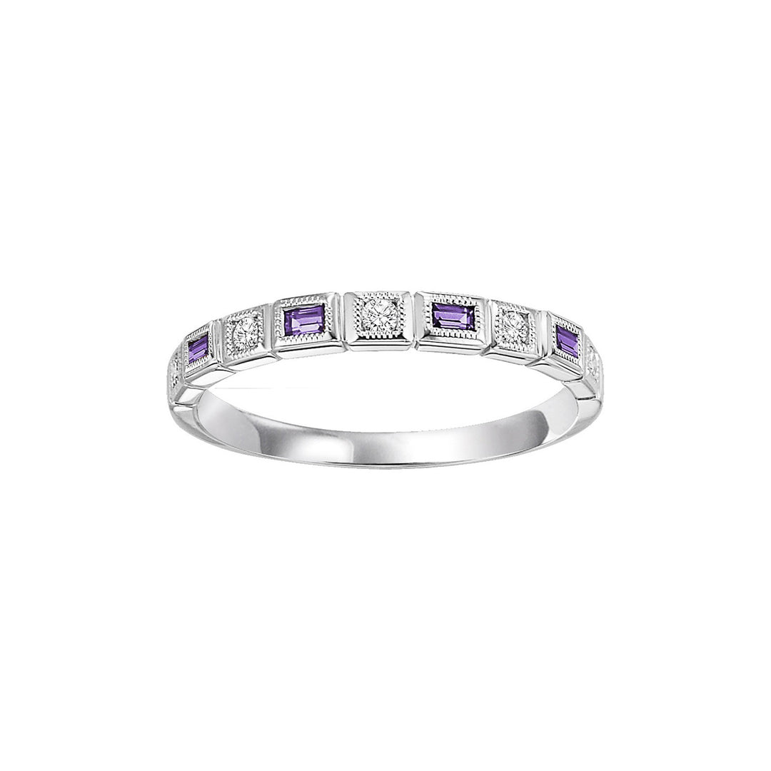 10Kt White Gold Diamond 1/10Ctw & Amethyst 1/8Ctw Ring