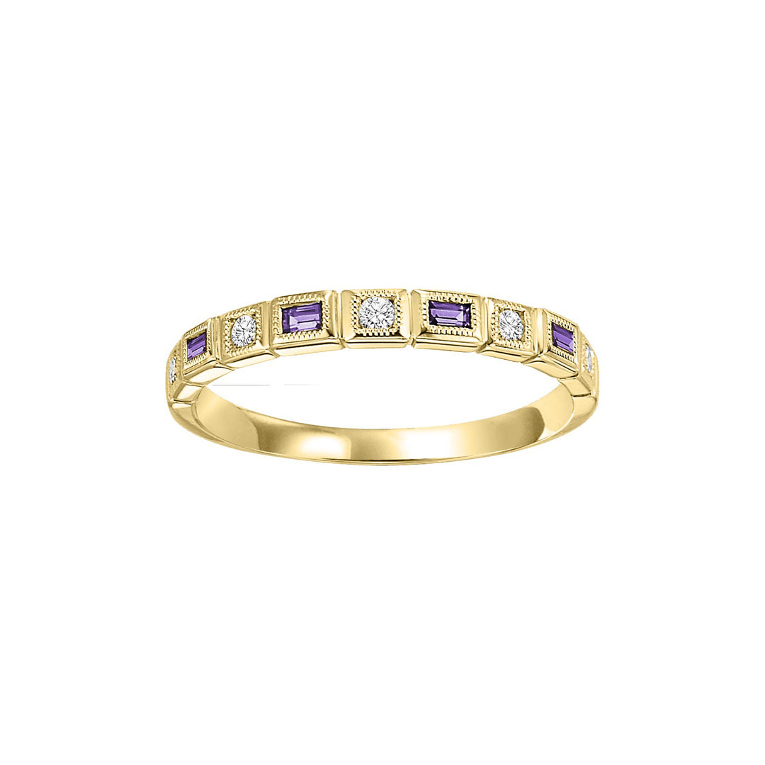 10Kt Yellow Gold Diamond 1/10Ctw & Amethyst 1/8Ctw Ring
