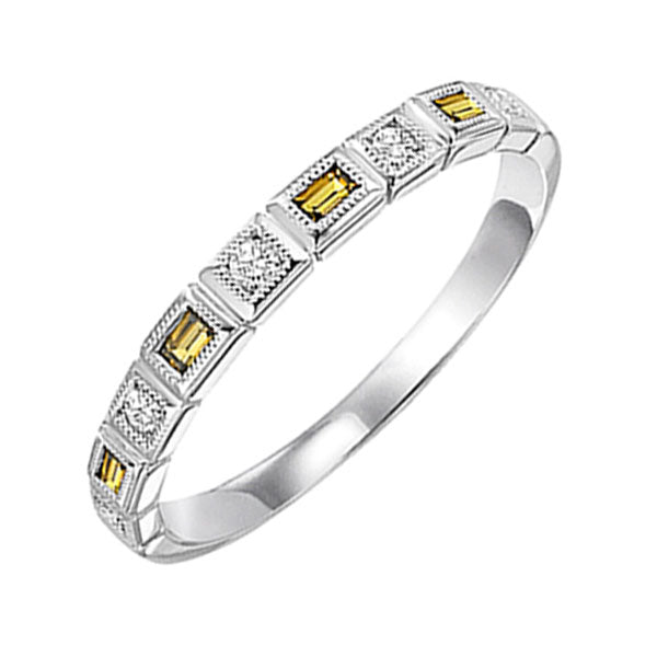 10Kt White Gold Diamond 1/12Ctw & Citrine 1/8Ctw Ring