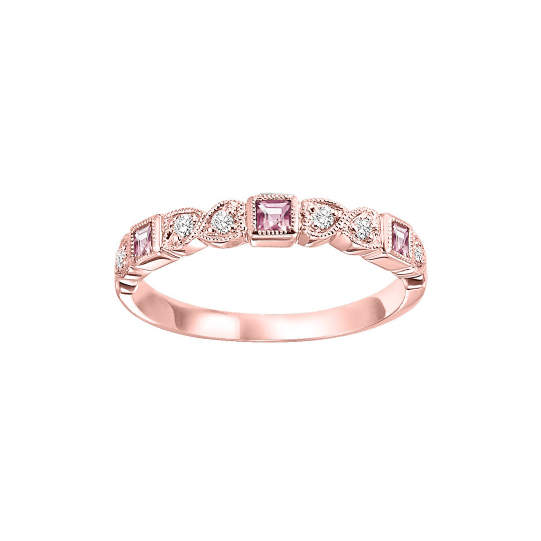 10Kt Rose Gold Diamond 1/12Ctw & Pink Tourmaline 1/7Ctw Ring
