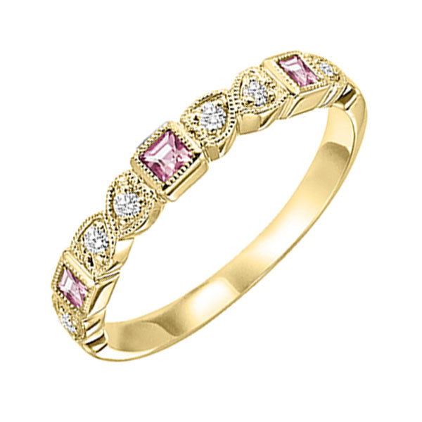 10Kt Yellow Gold Diamond 1/12Ctw & Pink Tourmaline 1/7Ctw Ring