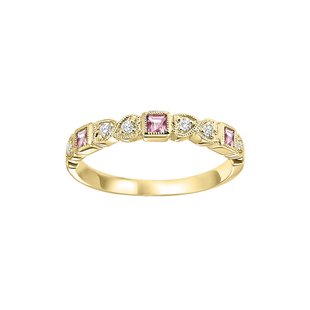 10Kt Yellow Gold Diamond 1/12Ctw & Pink Tourmaline 1/7Ctw Ring
