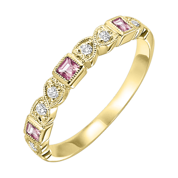 10Kt Yellow Gold Diamond 1/12Ctw & Pink Tourmaline 1/7Ctw Ring