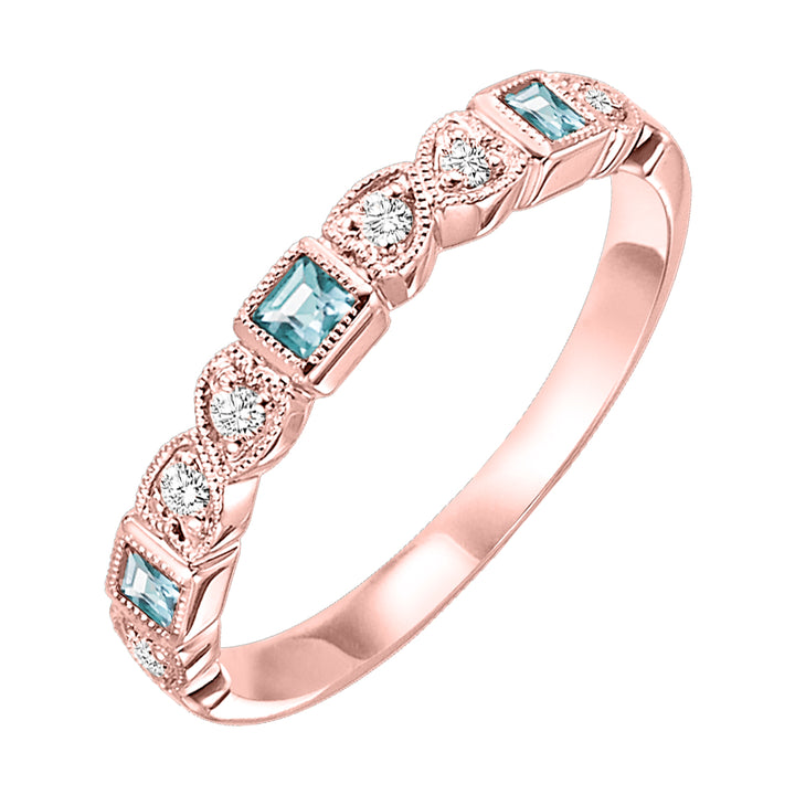 10Kt Rose Gold Diamond 1/10Ctw & Blue Topaz 1/7Ctw Ring