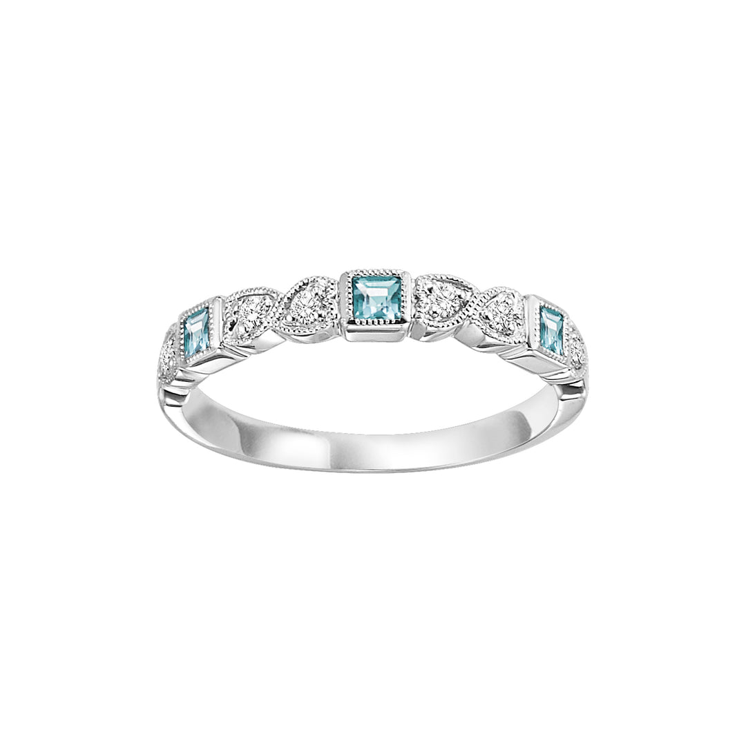 10Kt White Gold Diamond 1/12Ctw & Blue Topaz 1/7Ctw Ring