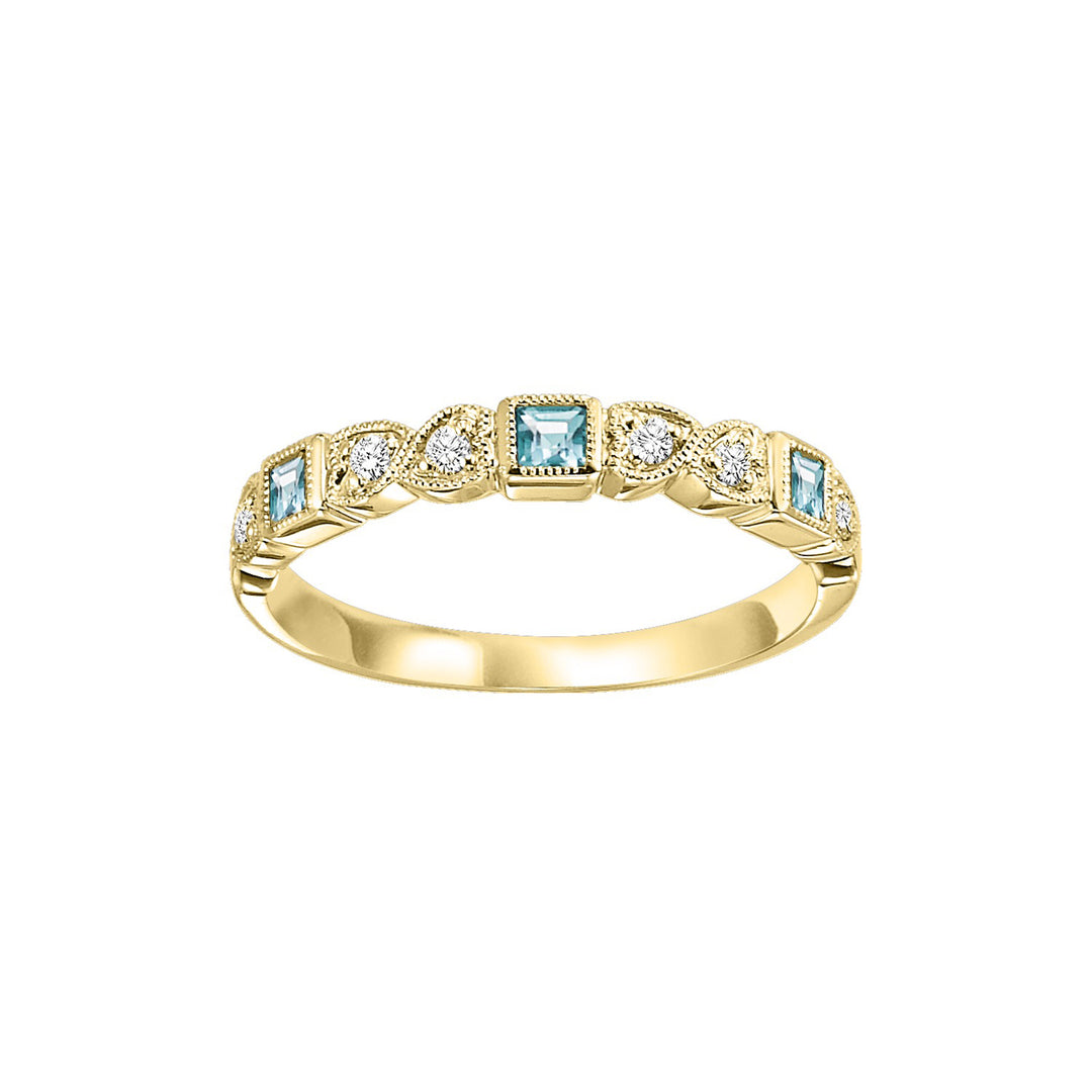 10Kt Yellow Gold Diamond 1/12Ctw & Blue Topaz 1/7Ctw Ring