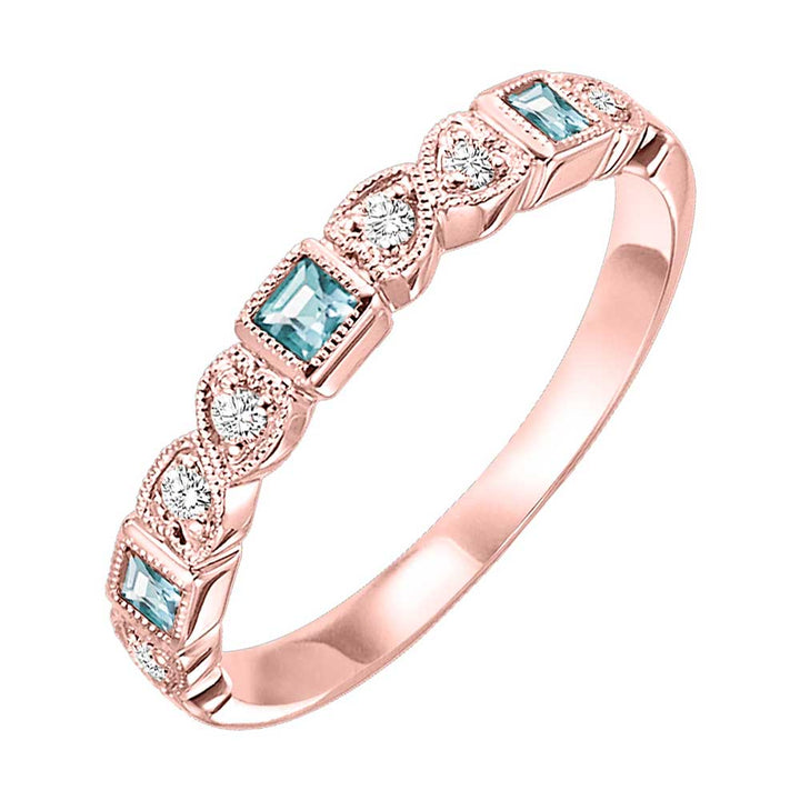 10Kt Rose Gold Diamond 1/10Ctw & Blue Topaz 1/7Ctw Ring