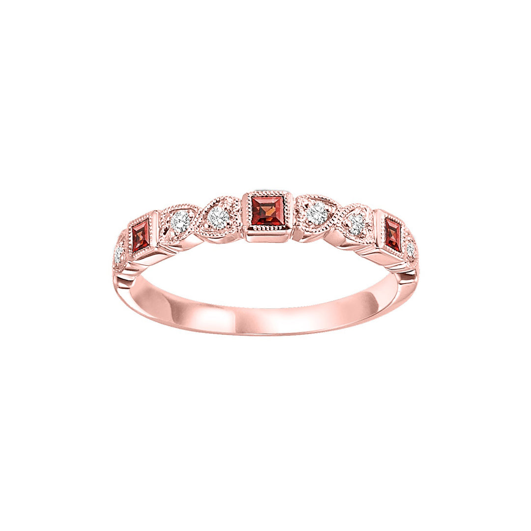 10Kt Rose Gold Diamond 1/12Ctw & Garnet 1/7Ctw Ring