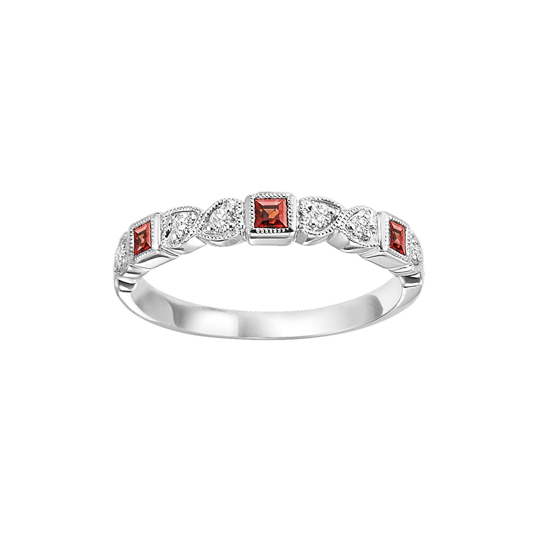 10Kt White Gold Diamond 1/12Ctw & Garnet 1/7Ctw Ring