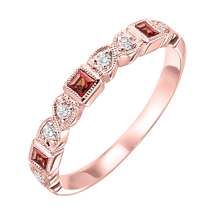10Kt Rose Gold Diamond 1/10Ctw & Garnet 1/7Ctw Ring