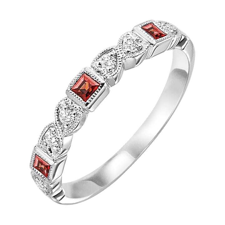 10Kt White Gold Diamond 1/10Ctw & Garnet 1/7Ctw Ring