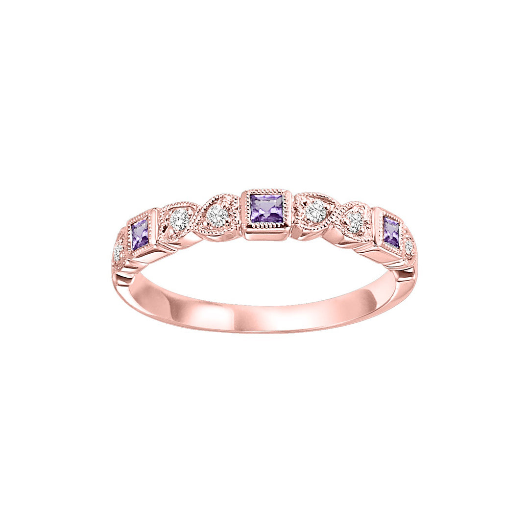 10Kt Rose Gold Diamond 1/12Ctw & Amethyst 1/7Ctw Ring
