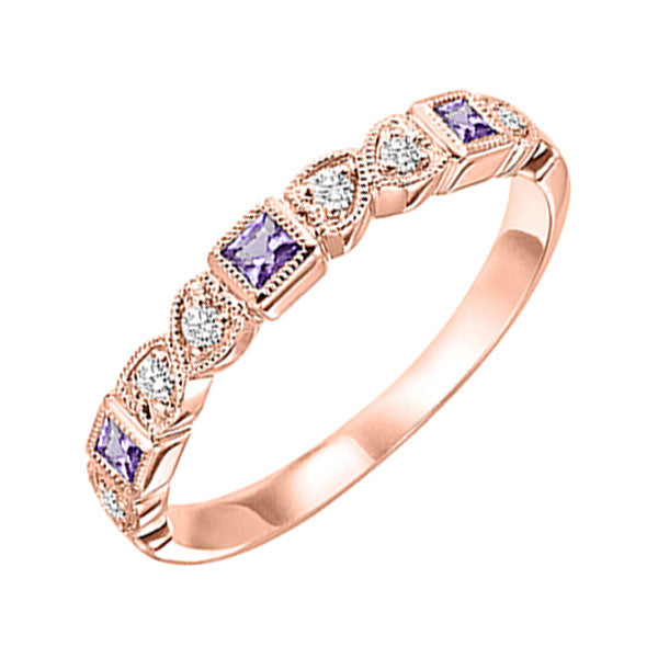 10Kt Rose Gold Diamond 1/12Ctw & Amethyst 1/7Ctw Ring