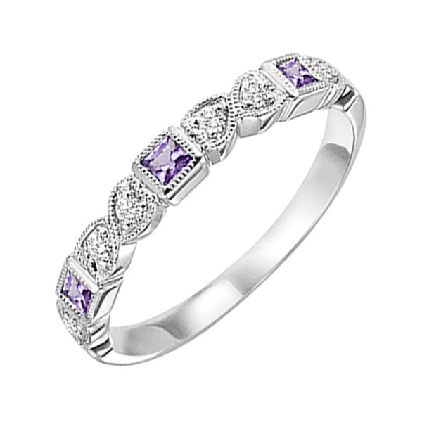 10Kt White Gold Diamond 1/12Ctw & Amethyst 1/7Ctw Ring