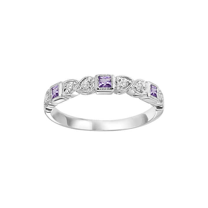 10Kt White Gold Diamond 1/12Ctw & Amethyst 1/7Ctw Ring
