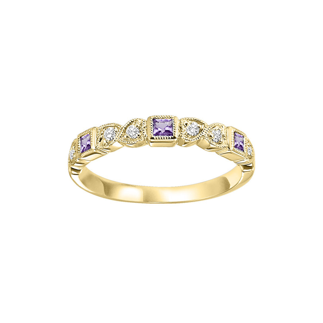 10Kt Yellow Gold Diamond 1/12Ctw & Amethyst 1/7Ctw Ring
