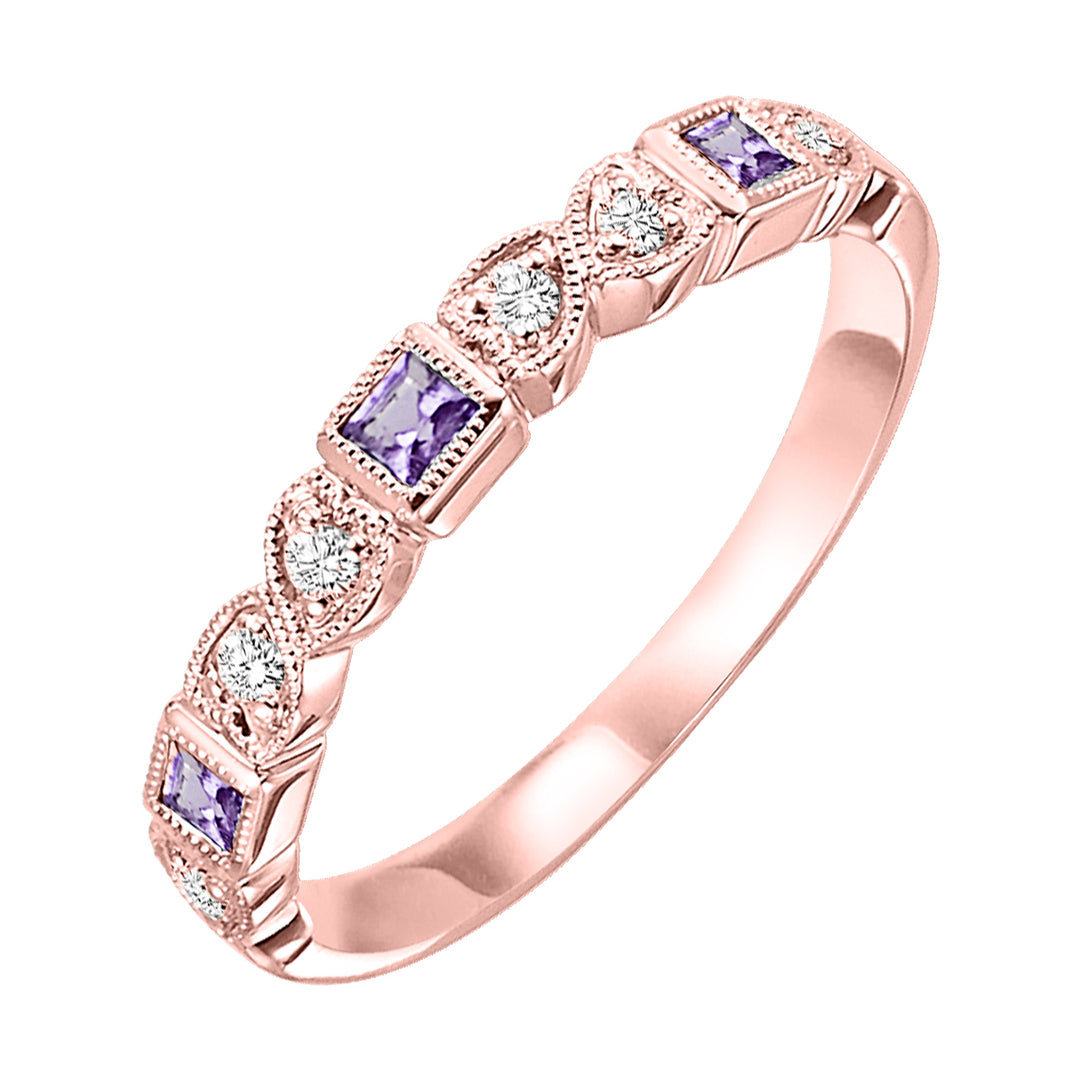 10Kt Rose Gold Diamond 1/12Ctw & Amethyst 1/7Ctw Ring