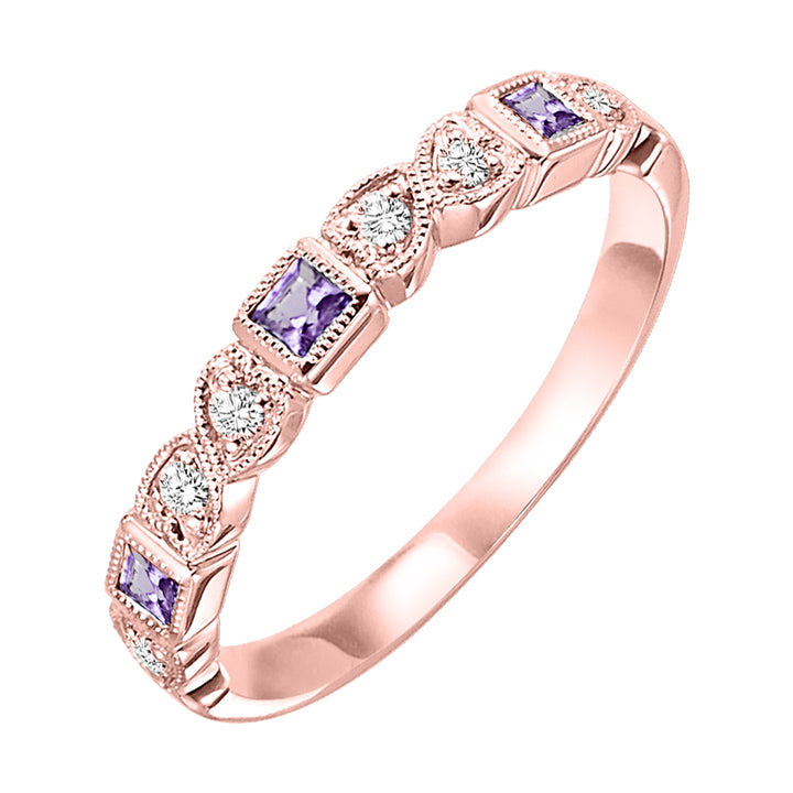 10Kt Rose Gold Diamond 1/12Ctw & Amethyst 1/7Ctw Ring