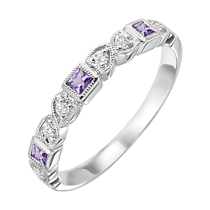 10Kt White Gold Diamond 1/12Ctw & Amethyst 1/7Ctw Ring