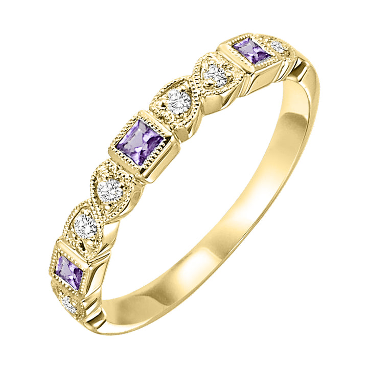 10Kt Yellow Gold Diamond 1/12Ctw & Amethyst 1/7Ctw Ring