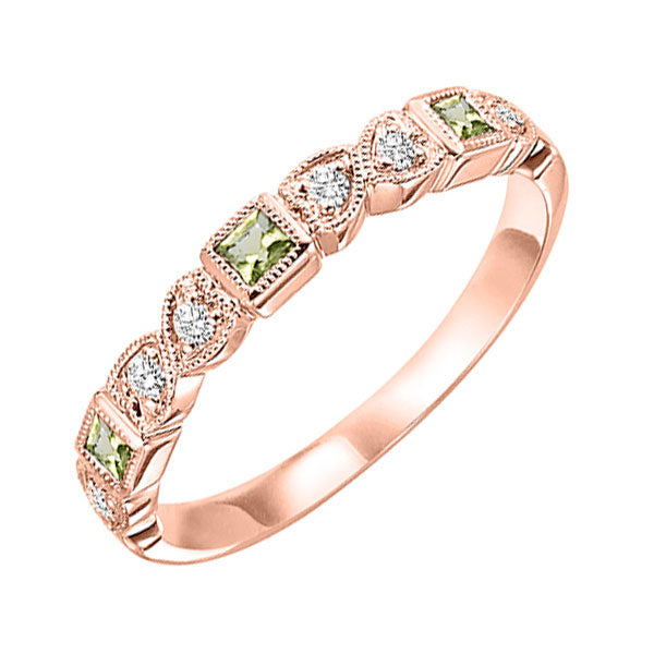 10Kt Rose Gold Diamond 1/10Ctw & Peridot 1/7Ctw Ring