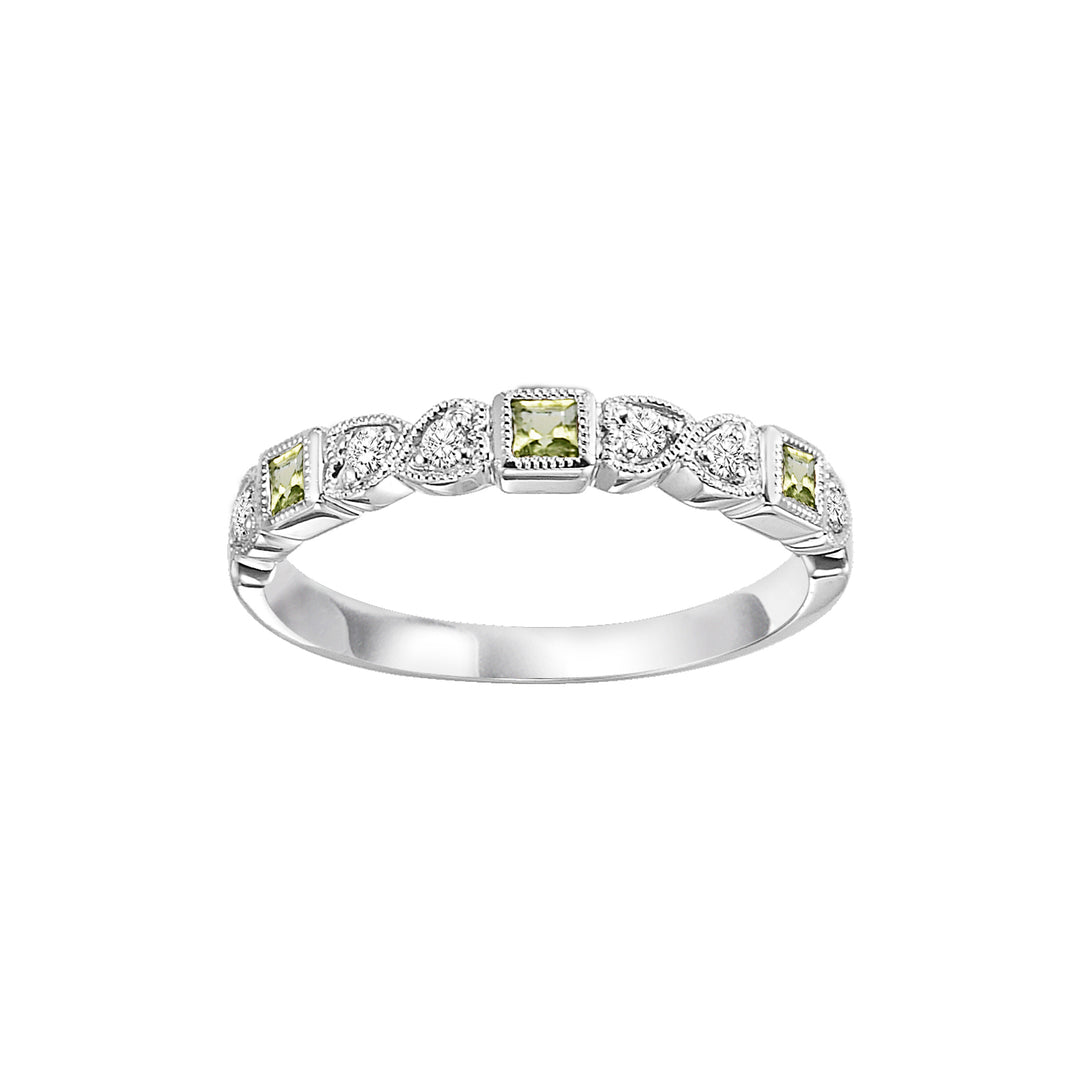 10Kt White Gold Diamond 1/12Ctw & Peridot 1/7Ctw Ring