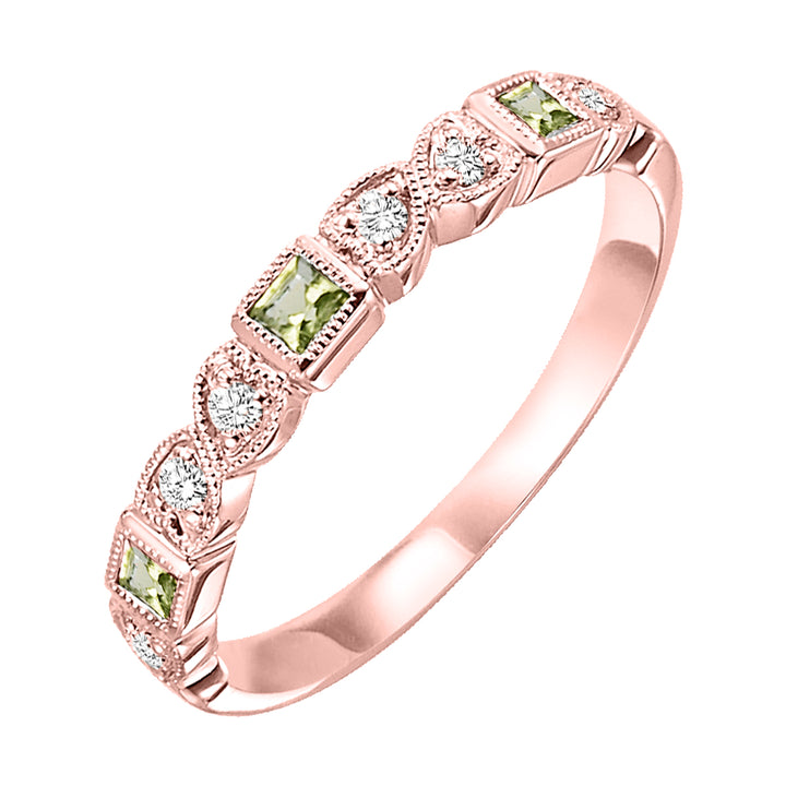 10Kt Rose Gold Diamond 1/10Ctw & Peridot 1/7Ctw Ring